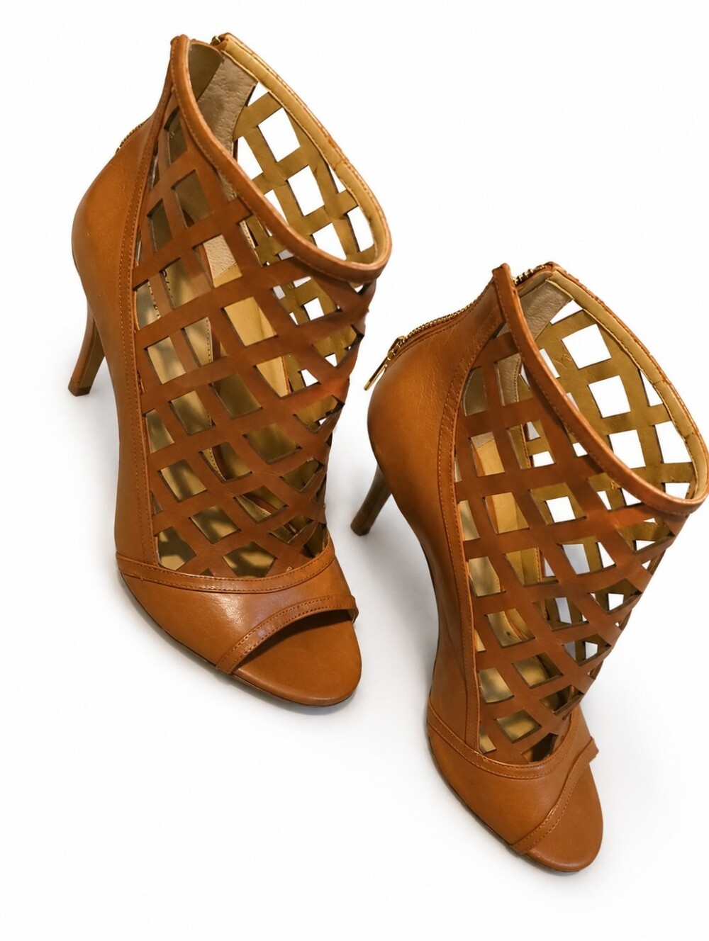 MICHAEL Michael Kors Yvonne Caged Leather Open Toe Booties - Size 10M New